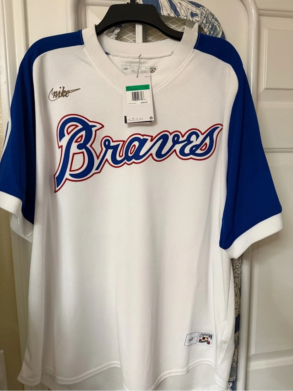 Nike White and Royal Blue Braves Men's Jersey